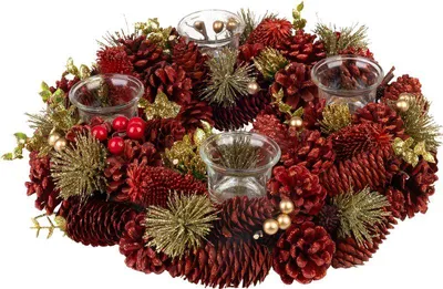 Image de Couronne MagicHome Noël, naturelle, rouge, de l'Avent, 37x9 cm