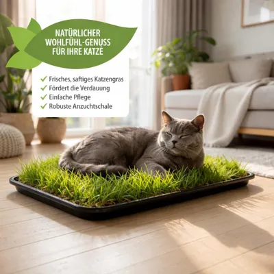 Produktbild von Katzengras Katzenwiese Hundewiese echter Rasen ca 60x40 cm inkl Kunststoffschale