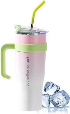 Immagine prodotto di Bicchiere da 40 oz (1,2 L) con coperchio con cannuccia e manico per bevande calde e fredde