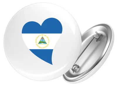 Produktbild von Huuraa Button Nicaragua Flagge Herz 25mm rund mit Sicherheitsnadel Ansteckbutton Geschenkidee