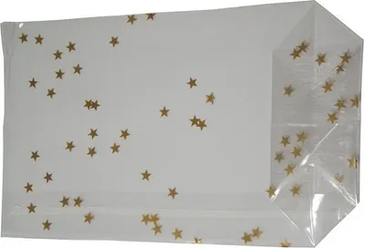 Produktbild von 300 OPP-Blockbodenbeutel mit Siegelnaht Weihnachtsbeutel mit Sternen Gold 95x160mm
