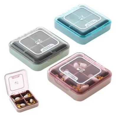 Image de Boîte à comprimés, 3 pièces, 4 compartiments, pour le voyage, pour médicaments, vitamines, couleurs : vert, bleu, rose