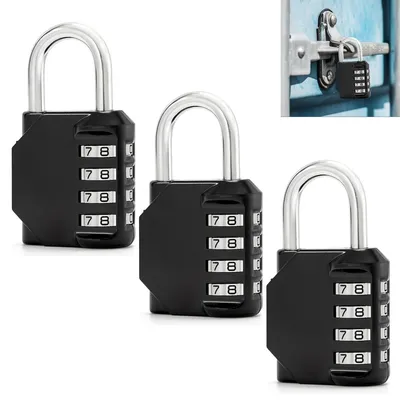 Produktbild von 3 Stück Zahlenschloss Vorhängeschloss 4 Stellig Zahlencode Schloss für Schule, Gym Locker, Garage, Gatter, Hasp Cabinet, Storage,Schwarz