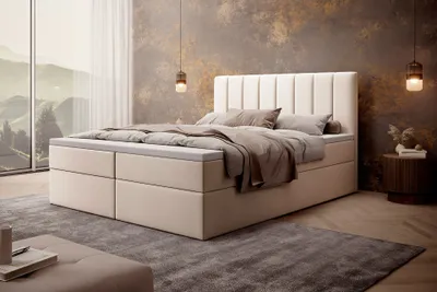 Produktbild von MyBed Allen box spring bed Čalúnená posteľ s čelom Posteľná skrinka 200x200 Bonnell matrac H2 Topper Beige