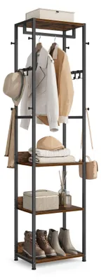 Image de VASAGLE, porte-vêtements avec barre de suspension et crochets, structure en acier