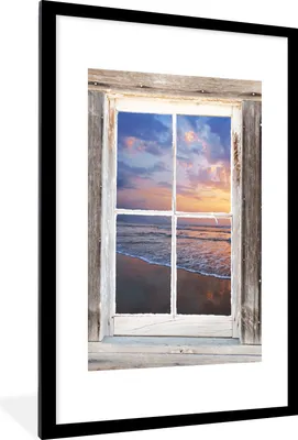 Produktbild von MuchoWow® Gerahmtes Poster Aussicht - Strand - Meer 60x90 cm - Poster mit Schwarzem Bilderrahmen Wandposter Rahmen Foto Bilder - Dekoration - Wandposter Wohnzimmer - Hochwertig