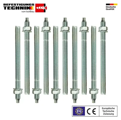 Isolbau Ankerstangen M10 x 170 mm verzinkt 10 Stück Gewindestange Verbundanker ETA