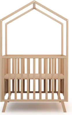 Image de AT4 - Parc bébé évolutif cabane en bois KASA Hêtre Verni 100 x 100 cm|Fond réglable 3 niveaux