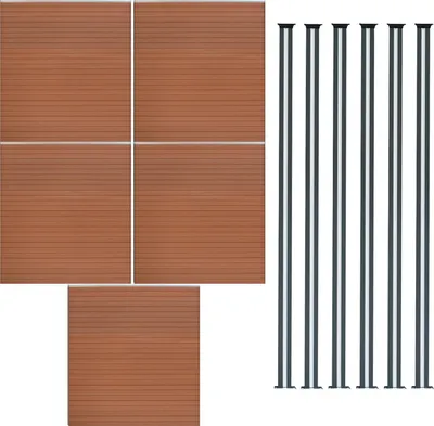 Produktbild von WPC Steckzaun x5 & LED Zaunpfosten x6, 1,85m Braun Kunststoff Gartenzaun