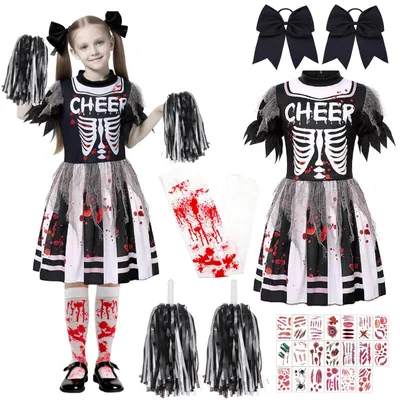 Zombie-Cheerleaderkostüm für Kinder, Halloween, Gr. L