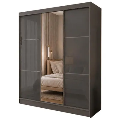 Produktbild von BEAUTYSOFA | Schwebetürenschrank VIVA 180 cm Kleiderschrank Graphit mit Spiegel, Schubkasteneinsätze, Schiebetürenschrank Schlafzimmer