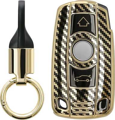 Immagine prodotto di kwmobile cover per chiave auto compatibile con chiave auto BMW a 3 pulsanti (solo keyless go) cover - cover per chiave con ciondolo portachiavi - cover oro