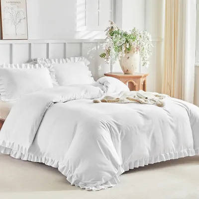 Obrázok produktu pre Omgoods – Súprava posteľnej bielizne z mikrovlákna pre dvojlôžko, 240 x 220 cm, biela