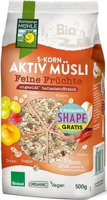 MUSLI 5 ZBÓŻ Z OWOCAMI BEZ DODATKU CUKRÓW BIO 500 g - BOHLSENER MUEHLE
