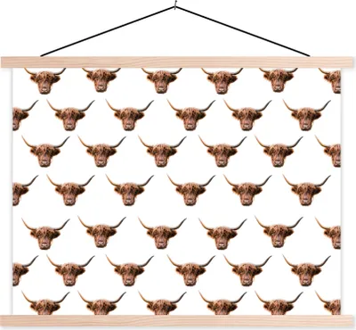 Produktbild von MuchoWow® Textilposter Muster - Schottisches Hochlandrind - Tiere 60x45 cm mit holzfarbenen Rahmen - Bild