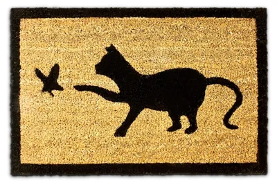 Kokos-Deurmat mit Katzenprint, 40x60 cm, Antirutsch, braun