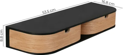 Immagine prodotto di Scaffale galleggiante con due cassetti - Mensola pensile in legno - Nero, rovere