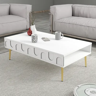 Obrázek produktu pro Skye Decor, Lyon 33 - Bílá, Zlatá, konferenční stolek, bílá, 100 % MELAMÍNEM POVLÁKNĚNÁ DESKA, 105 x 60 x 33,6 cm