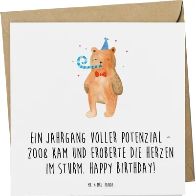 Produktbild von Mr. & Mrs. Panda doppelkarte 2008 Geburtstag - Weiß - Geschenk, Happy Birthday, Grußkarte, Glückwunschkarte, faltkarte, Geburtstagsgeschenk, Jubiläum, Geburtsjahr, Alter