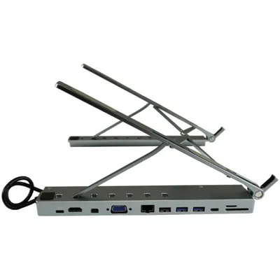Produktbild von LC-Power LC-HUB-C-MULTI-STAND, Laptop-Ständer, Anthrazit, Aluminium, Kunststoff, USB 3.2 Gen 1 (3.1 Gen 1) Type-C, VGA, USB 2.0, USB Typ-C, Mini DisplayPort, HDMI, RJ-45, 3.5mm, USB 3.2 Gen 1 (3.1 Gen 1) Type-A,..., 100 W