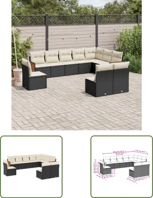 Produktbild von The Living Store 10-tlg. Garten-Sofagarnitur mit Kissen Schwarz Poly Rattan
