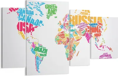 Produktbild von Bild auf Leinwand - Leinwandbild - Karte Worte Welt Geographie - 120x70cm - Wand Bild - Wanddeko - Leinwanddruck - Bilder - Kunstdruck - Wanddekoration - Leinwand bilder - Wandkunst - DL120x70-2860