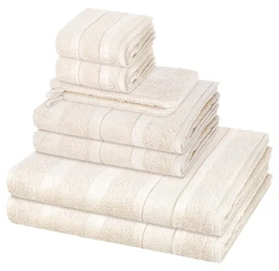 Produktbild von Cawö Noblesse 2 X Wasch- 2 X Gäste- 2 X Dusch- 2 X Handtuch im Set Extraflauschige Veloursstreifen, Hochwertige Baumwollqualität, Pflegeleicht und trocknergeeignet 8er Set