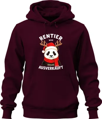 Produktbild von Rentier war t Panda Weihnachten lustig Geschenk Winter Uni Hoodie Kapuzenpullover, Burgundy, M