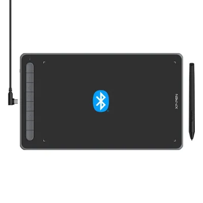 A graphic tablet and stylus are shown on a white background.