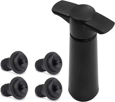 Image de Saver : 4 bouchons à vide pour bouteilles de vin, extracteur de vide réutilisable, scellant pour bouteilles, conserve le vin frais (noir)