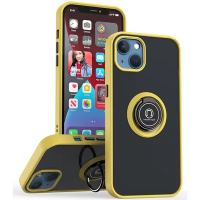 Obrázek produktu pro Pouzdro pro iPhone 15 matné průsvitné TPU pouzdro s prstencovým držákem a stojánkem Žluť