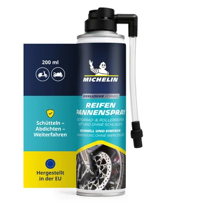 Zdjęcie produktu dla Spray do naprawy przebitych opon MICHELIN, 200 ml, do motocykli i skuterów, bez użycia narzędzi | Natychmiastowa pomoc w przypadku przebicia opony motocykla lub skutera | kompaktowy i szybki w użyciu