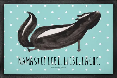 Produktbild von Mr. & Mrs. Panda Fußabstreifer Stinktier Yoga 50 x 75 cm - Türkis Pastell - Geschenk, Türvorleger, Gummi-Fußmatte, Türmatte, Bodenvorleger, Liebe, Skunk, Raubtier