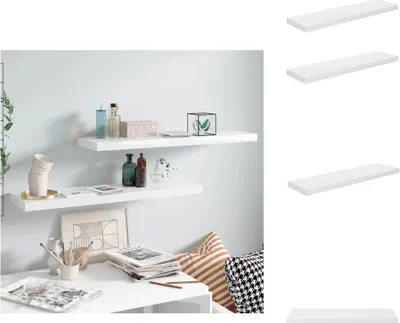 Image de vidaXL Étagères flottantes 2 pcs. Blanc brillant 90x23,5x3,8 cm MDF - Étagères murales