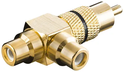 Image de Goobay 11387 Adaptateur RCA en Y, mâle vers 2x femelles, finition dorée, noir, noir - RCA mâle > 2x RCA femelles