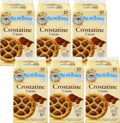 Produktbild von MULINO BIANCO Crostatine Cacao - Italienische Kekse, Mini-Törtchen mit Kakaocreme und Haselnüssen 400g x 6 Pakete (Cacao, x6)