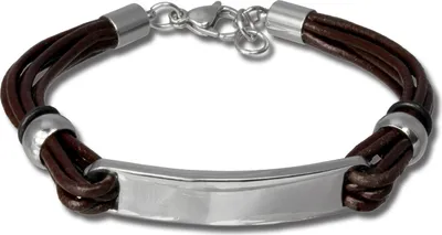 Productafbeelding van SilberDream armband, leder en roestvrij staal, donkerbruin, heren, met plaatje, modelnummer LAP009B