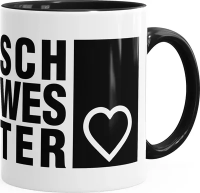 Produktbild von Kaffee-Tasse Schwesterherz Geschenk-Tasse Keramiktasse mit Innenfarbe MoonWorks® schwarz unisize