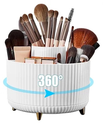 Produktbild von Kosmetik-Organizer: 360° drehbarer Organizer – Pinselhalter mit 5 Fächern – Organizer für Make-up-Pinsel, Kosmetikartikel, Nagellack, Bastelbedarf und mehr – Weiß