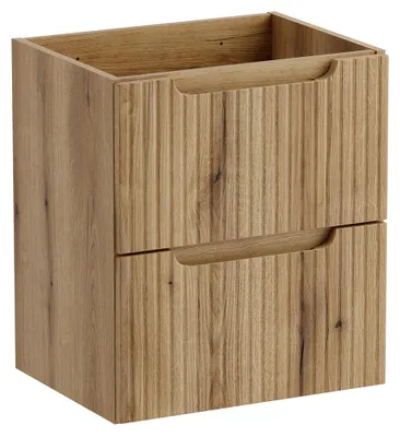 Produktbild von Badezimmer Waschbeckenunterschrank mit 50 cm Breite, Eiche mit gerillter Front, 2 Schubladen - NEWPORT-56-EVOKE