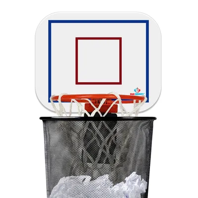 A mini basketball hoop attached to a trash can.