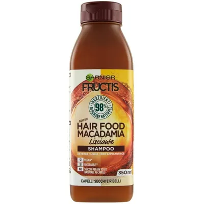 Produktbild von Garnier Fructis Hair Food Macadamia, Unisex, Nicht-professionell, Shampoo, beschädigtes Haar, trockenes Haar, Widerspenstiges Haar, 350 ml, Feuchtigkeitsspendend, Ernährung, Glättend