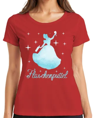 Zdjęcie produktu dla Koszulka damska "Flaschenputzer Wein Prinzessin Party JGA", czerwona, rozmiar XL. Idealna na wieczór z przyjaciółkami, imprezę, wieczór panieński. Nadruk: "Flaschenputzer Wein Prinzessin Party JGA" (co można przetłumaczyć jako "Winiarska królewna, impreza, wieczór panieński")