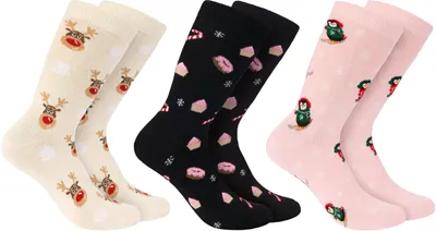 Immagine prodotto di BRUBAKER 3 paia di calzini natalizi - Divertenti calzini in cotone con motivi natalizi - renne, pinguini e dolci - Regalo di Natale, EU 35-40