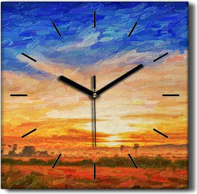 Produktbild von Coloray Hodiny Unikátní 30x30 cm  Tiché hodiny Pro obývací pokoj a kuchyň Nástěnné hodiny Plátno Černé ručičky hodin - Malování západů slunce