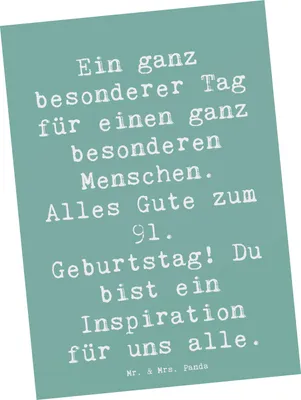 Produktbild von Mr. & Mrs. Panda Ansichtskarte Spruch 91. Geburtstag - Meeresbrise - Geschenk, Jubiläum, Ansichtskarten, Postkarten, Grußkarte, Postkarte, Lebensweisheit, Fotokarte