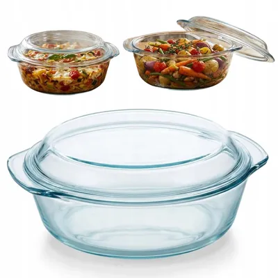 Immagine prodotto di Contenitore da forno in vetro borosilicato, capacità 1,5 litri, forma rotonda, con coperchio