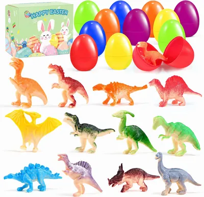 Produktbild von 12er Pack Ostereier Dinosaurier-Eier,Dinosaurier Figuren,Dinosaurier Spielzeug Set mit Bunte Mini Dinos Spielzeug,Ostergeschenk Sammlung für Kinder(A)