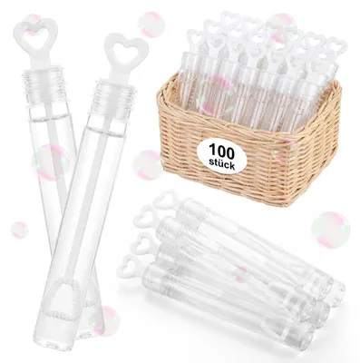 Immagine prodotto di Bolle di sapone per matrimoni e feste - 100 pezzi con manico a forma di cuore - Senza macchie