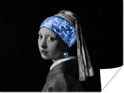 Produktbild von MuchoWow® Poster Mädchen mit einem Perlenohrring - Kunst - Blau 160x120 cm - Foto Plakat